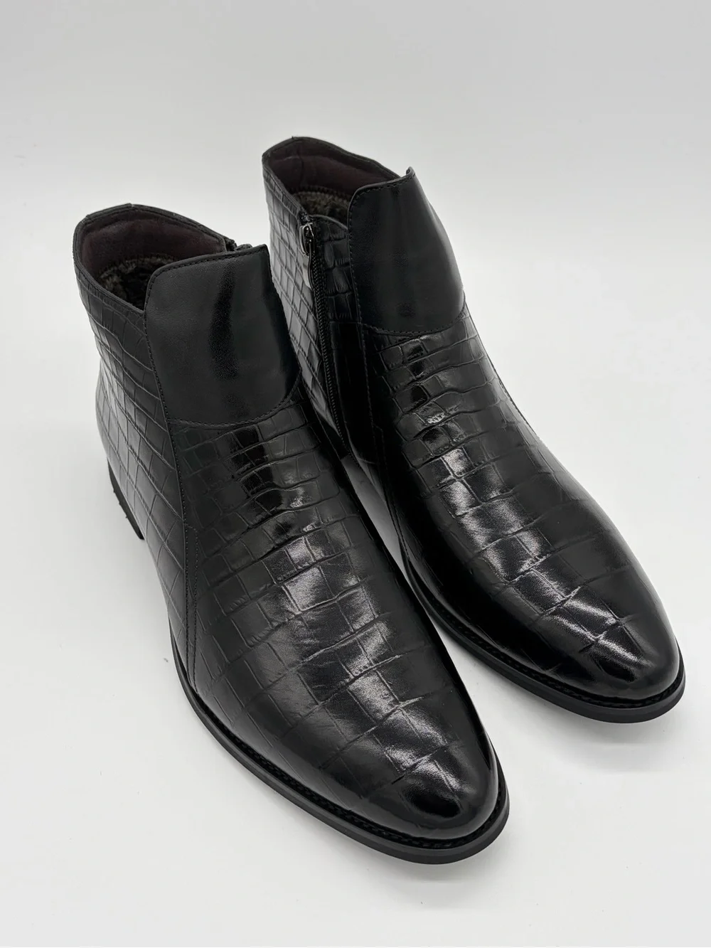 Men's Black Croc-Embossed Faux Leather Chukka Boots